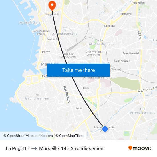 La Pugette to Marseille, 14e Arrondissement map