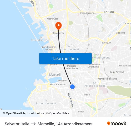 Salvator Italie to Marseille, 14e Arrondissement map