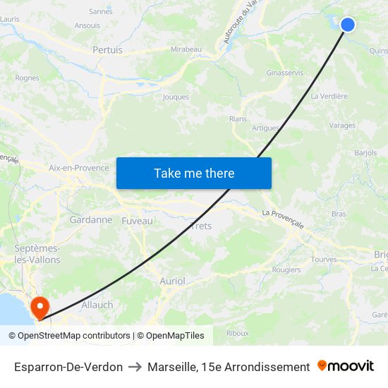 Esparron-De-Verdon to Marseille, 15e Arrondissement map