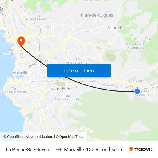 La Penne-Sur-Huveaune to Marseille, 15e Arrondissement map