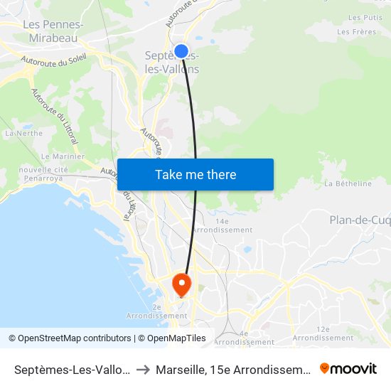 Septèmes-Les-Vallons to Marseille, 15e Arrondissement map