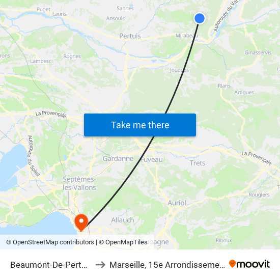 Beaumont-De-Pertuis to Marseille, 15e Arrondissement map