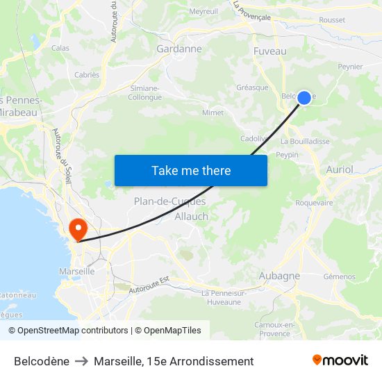 Belcodène to Marseille, 15e Arrondissement map