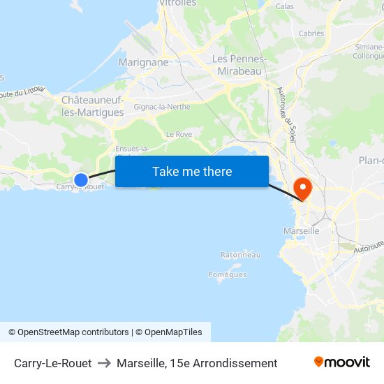 Carry-Le-Rouet to Marseille, 15e Arrondissement map