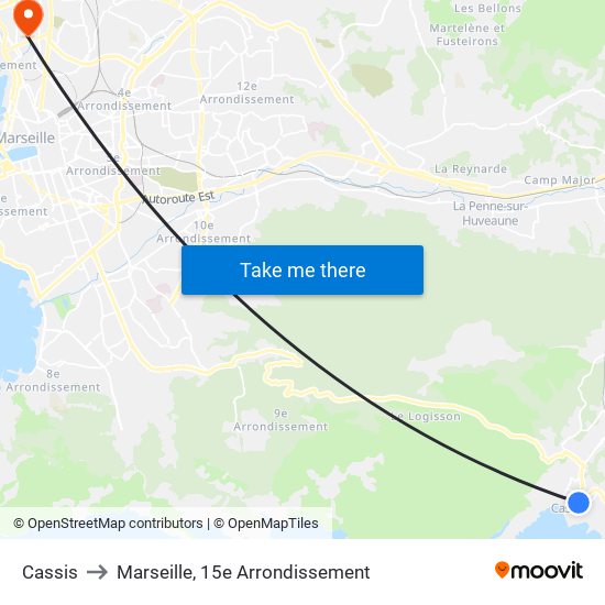 Cassis to Marseille, 15e Arrondissement map