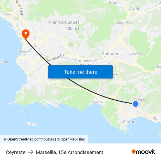 Ceyreste to Marseille, 15e Arrondissement map