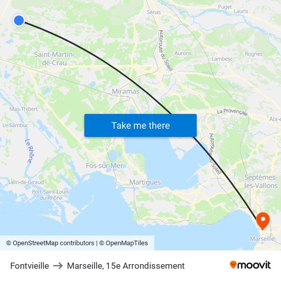 Fontvieille to Marseille, 15e Arrondissement map