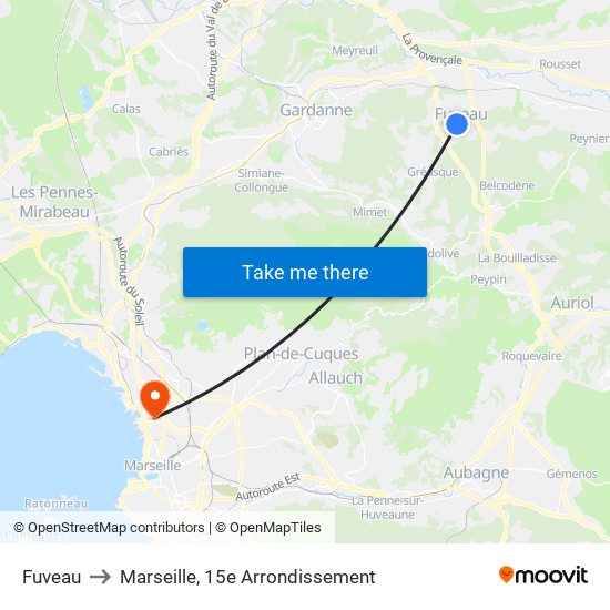 Fuveau to Marseille, 15e Arrondissement map