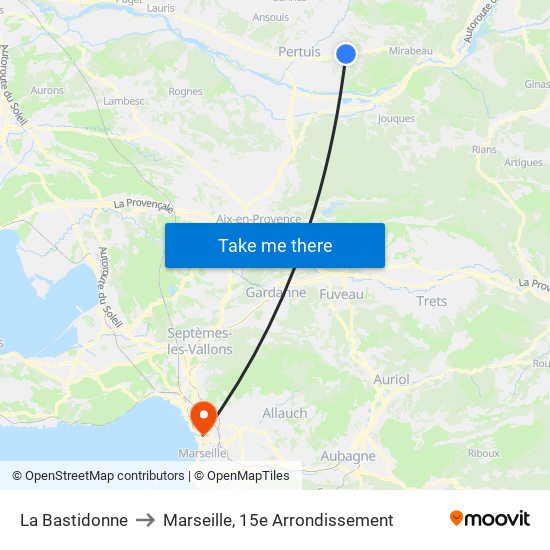 La Bastidonne to Marseille, 15e Arrondissement map