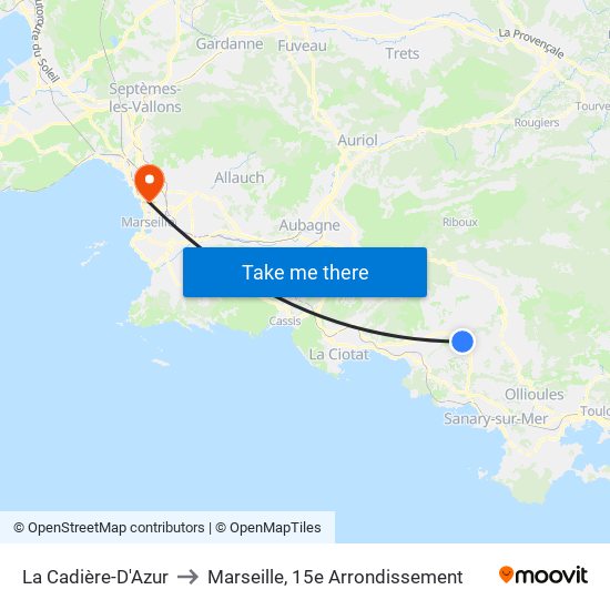 La Cadière-D'Azur to Marseille, 15e Arrondissement map