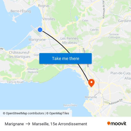 Marignane to Marseille, 15e Arrondissement map