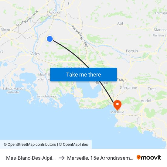 Mas-Blanc-Des-Alpilles to Marseille, 15e Arrondissement map