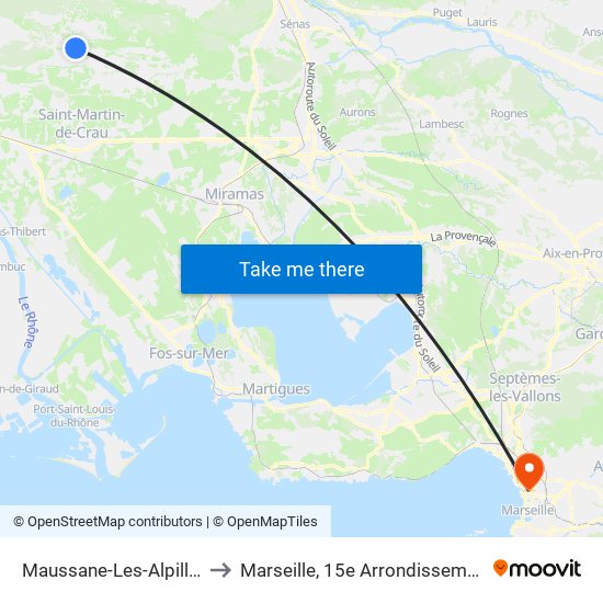Maussane-Les-Alpilles to Marseille, 15e Arrondissement map