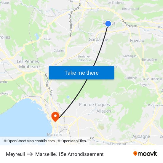 Meyreuil to Marseille, 15e Arrondissement map