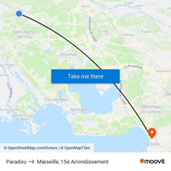 Paradou to Marseille, 15e Arrondissement map