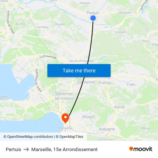 Pertuis to Marseille, 15e Arrondissement map