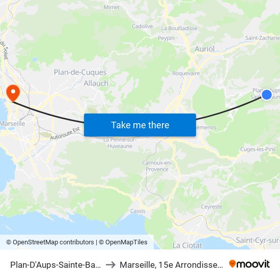 Plan-D'Aups-Sainte-Baume to Marseille, 15e Arrondissement map