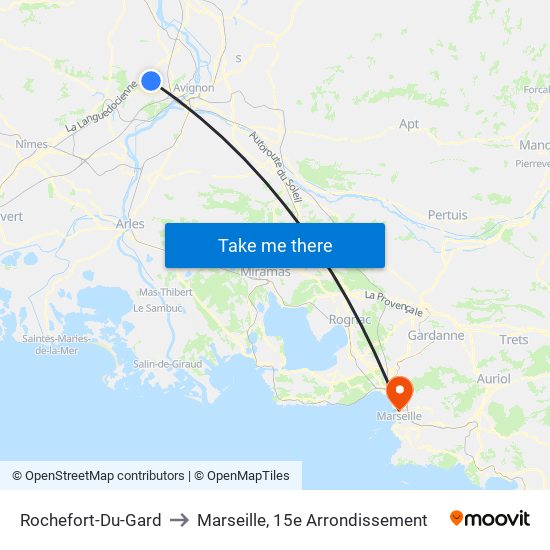 Rochefort-Du-Gard to Marseille, 15e Arrondissement map
