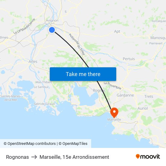 Rognonas to Marseille, 15e Arrondissement map