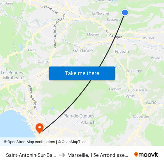 Saint-Antonin-Sur-Bayon to Marseille, 15e Arrondissement map