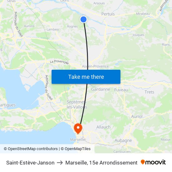 Saint-Estève-Janson to Marseille, 15e Arrondissement map
