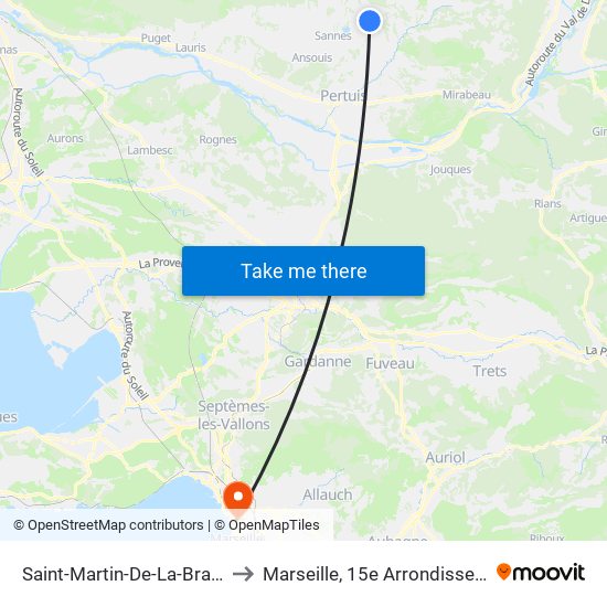 Saint-Martin-De-La-Brasque to Marseille, 15e Arrondissement map