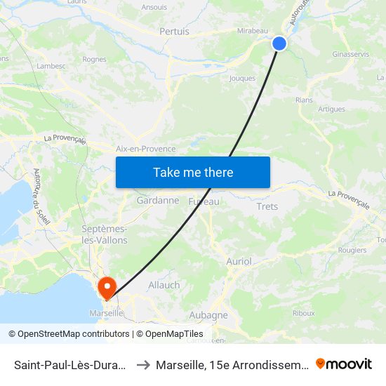 Saint-Paul-Lès-Durance to Marseille, 15e Arrondissement map