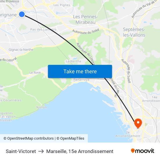 Saint-Victoret to Marseille, 15e Arrondissement map