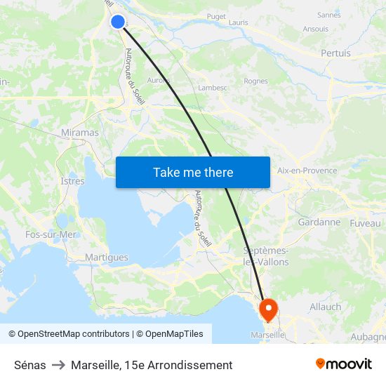 Sénas to Marseille, 15e Arrondissement map