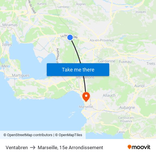 Ventabren to Marseille, 15e Arrondissement map