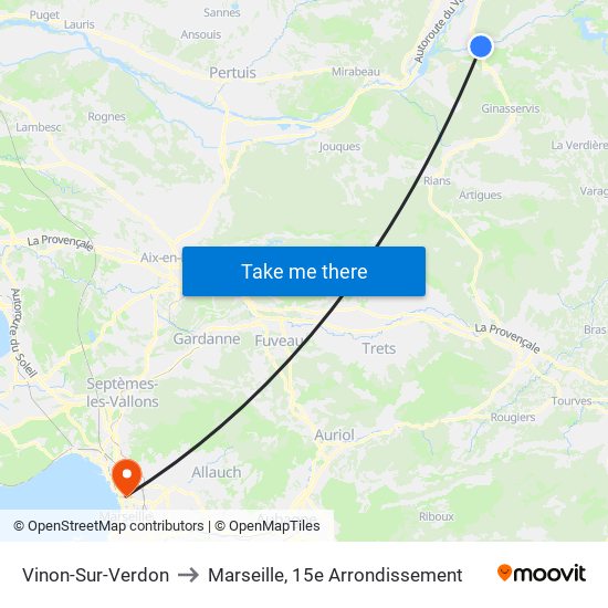 Vinon-Sur-Verdon to Marseille, 15e Arrondissement map