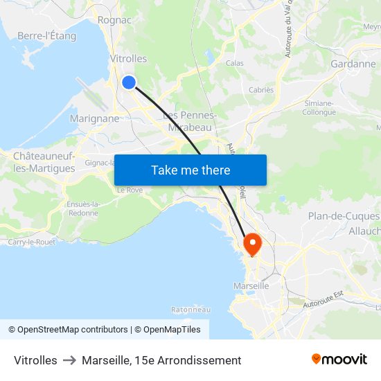 Vitrolles to Marseille, 15e Arrondissement map