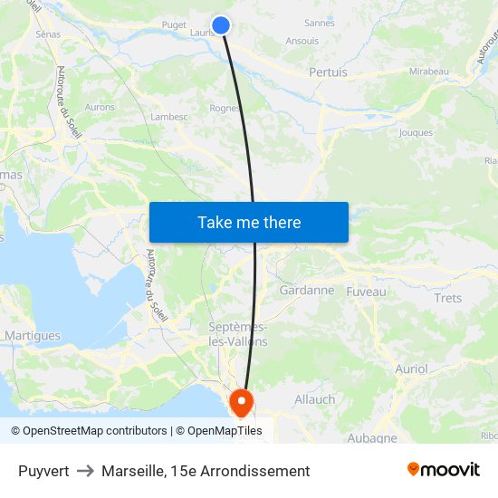 Puyvert to Marseille, 15e Arrondissement map