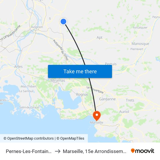 Pernes-Les-Fontaines to Marseille, 15e Arrondissement map