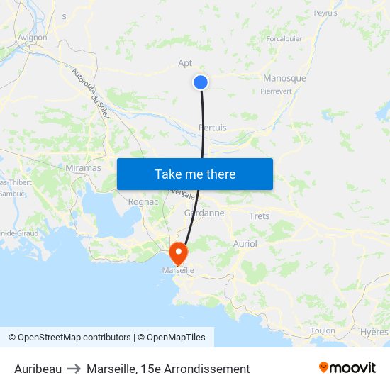 Auribeau to Marseille, 15e Arrondissement map