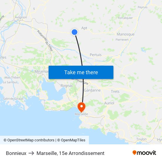 Bonnieux to Marseille, 15e Arrondissement map