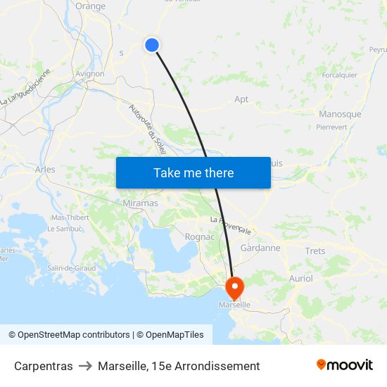 Carpentras to Marseille, 15e Arrondissement map