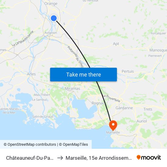 Châteauneuf-Du-Pape to Marseille, 15e Arrondissement map