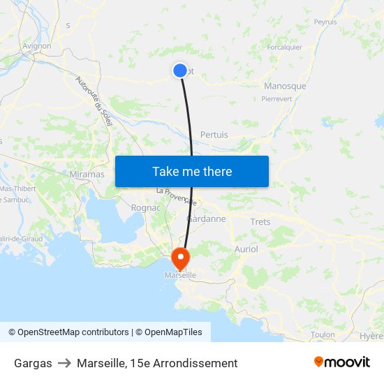 Gargas to Marseille, 15e Arrondissement map