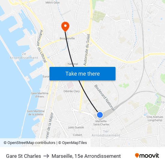 Gare St Charles to Marseille, 15e Arrondissement map