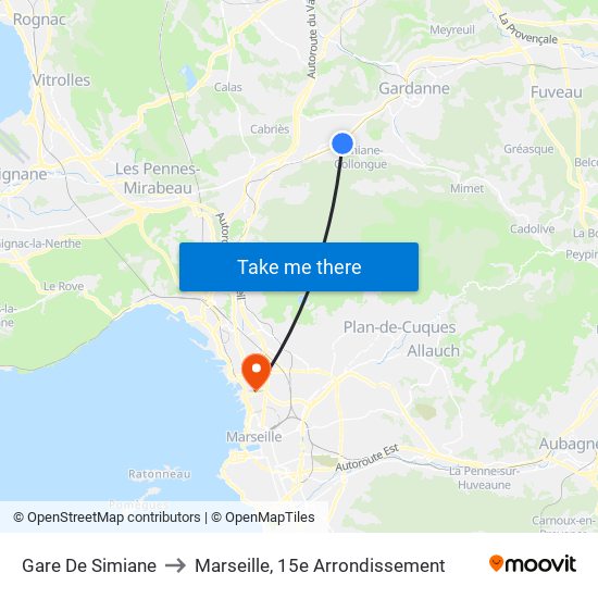 Gare De Simiane to Marseille, 15e Arrondissement map