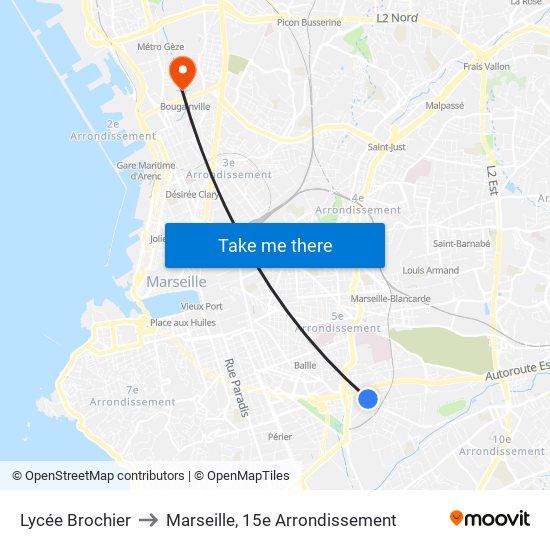 Lycée Brochier to Marseille, 15e Arrondissement map