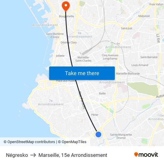 Négresko to Marseille, 15e Arrondissement map