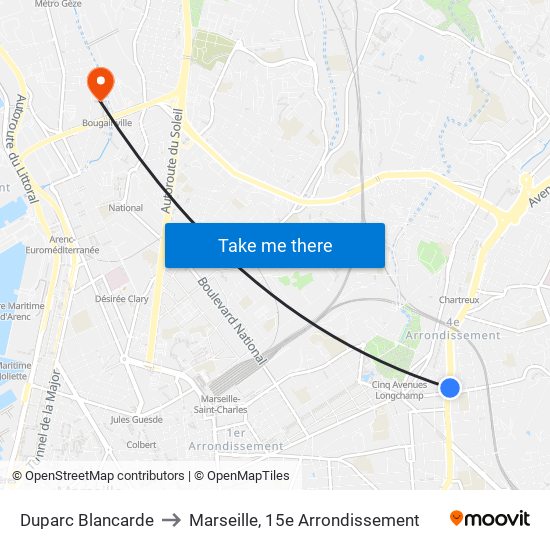 Duparc Blancarde to Marseille, 15e Arrondissement map