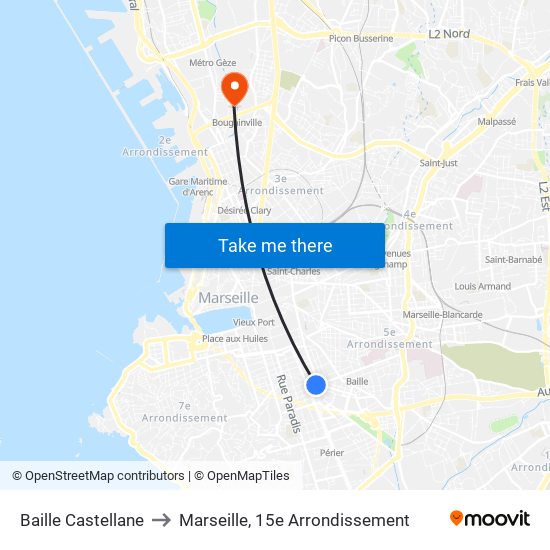 Baille Castellane to Marseille, 15e Arrondissement map