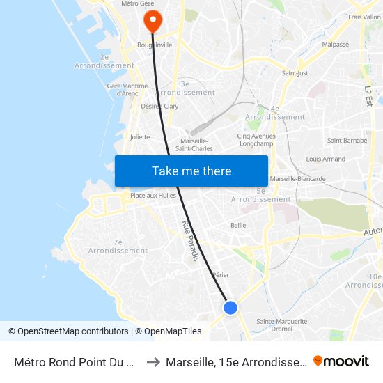 Métro Rond Point Du Prado to Marseille, 15e Arrondissement map