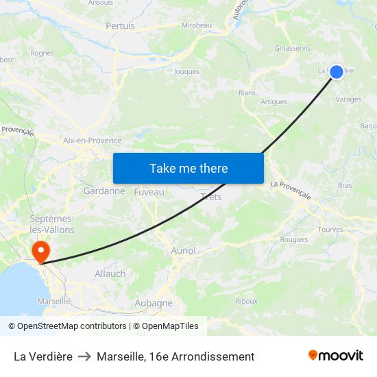 La Verdière to Marseille, 16e Arrondissement map