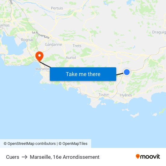 Cuers to Marseille, 16e Arrondissement map