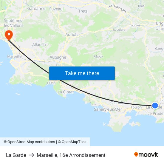 La Garde to Marseille, 16e Arrondissement map