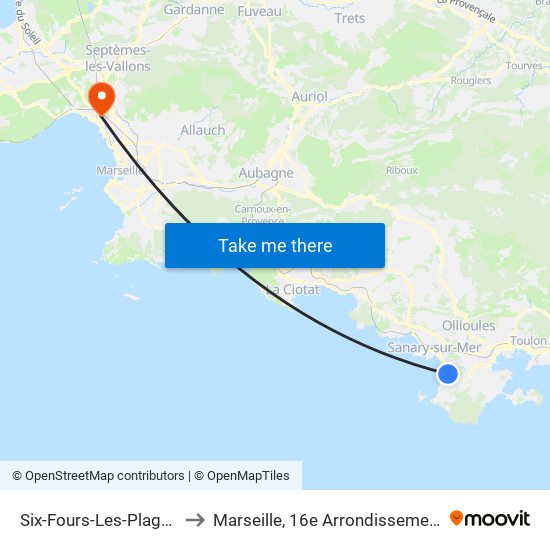 Six-Fours-Les-Plages to Marseille, 16e Arrondissement map